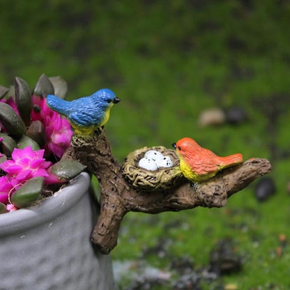 Birds Perched on Branches Flower Pot Hugger Figurines Mini Resin Birds Fish Tank Hanging Decoration Aquarium Ornament for Bonsai Planter Terrarium Garden Decor (Bird)