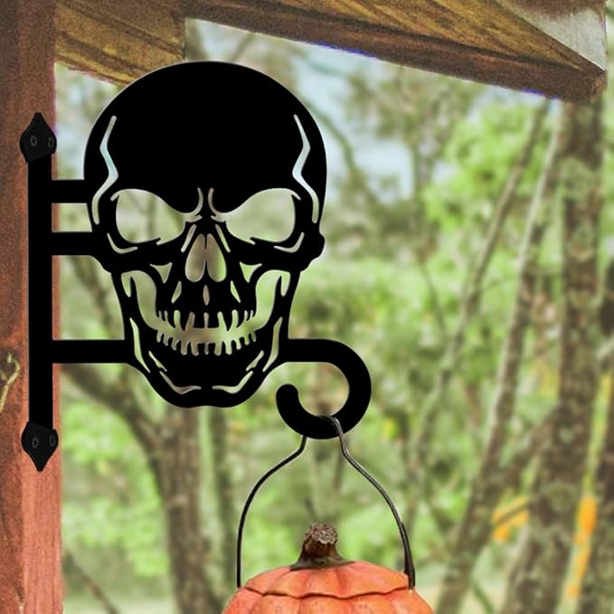 peacoblue Iron Plant Hangers Hooks for Outdoor Indoor Hanging Plants Flower Fern Pots Lantern Bird Feeder,11.6"x14.8" Weather Resistant Metal Wall Holder for Porch Garden Farmhouse(Skull)