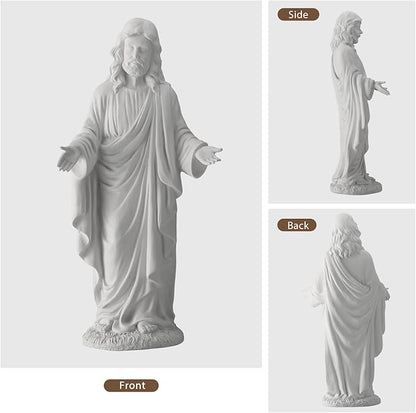 30-Inch Jesus Statue Outdoor & Indoor,All-Weather Large Garden Statue with Open Arms, Weighted Base – Religious Garden Decor for Patio, Lawn, Church
