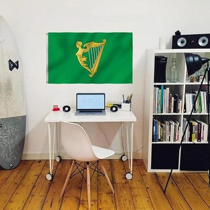 Green Harp Ireland Flag 6X10FT, Am Harp Flags,Both Sides Printed, Men Women Banner,Vibrant Colors, Double Stitched with 2 Brass Grommets, Bar Garden Street Decoration, GYM, Office Decor,Indoor Outdoor Use,Gifts. (Green, 3x5ft)