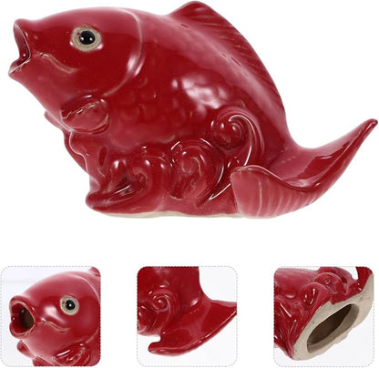 Ceramic Carp Fountain Spray Nozzle Garden Outdoor Decorative Pond Fish Statue Water Spout Accessory for Yard Patio 4.33X3.14X2.83In