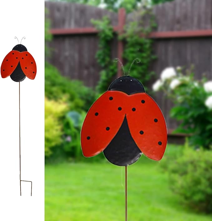 Metal Garden Stakes Spring Yard Sign Decorative Plant Stake Lawn Art Patio Decor Pathway Ornaments Indoor Outdoor Decoration (Ladybug)