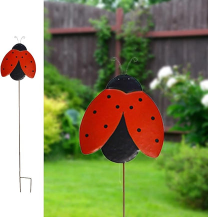 Metal Garden Stakes Spring Yard Sign Decorative Plant Stake Lawn Art Patio Decor Pathway Ornaments Indoor Outdoor Decoration (Ladybug)