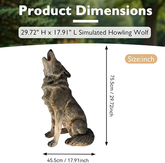 29.72" H x 17.91" L Large Howling Wolf Statue for Garden, Outdoor Sculpture, Animal Decor for Yard Porch Entryway Patio Living Room (Large, Howling Wolf)