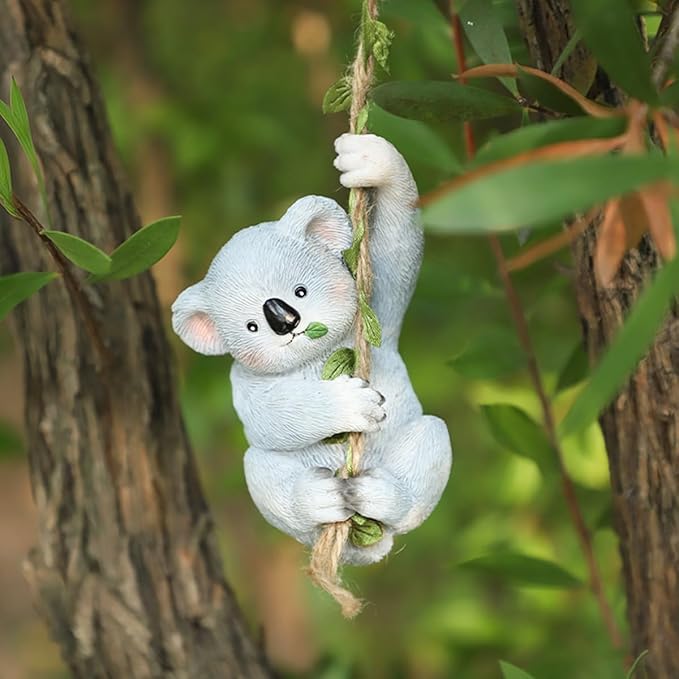 Hanging Animal Garden Statue Outdoor Tree Hugger, Resin Climbing on Vine Figurine Wall Art Sculpture for Patio Lawn Yard Ornaments (Koala)