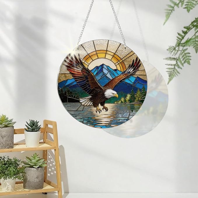 Bald Eagle Acrylic Suncatcher, Animal Hanging Suncatcher, Indoor Window Wall Art, Nature Acrylic Window Hanging, Christmas Decor, Housewarming Gift, Eagle Lover Gift for Women Men