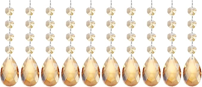 PATIKIL Teardrop Crystal Chandelier Pendants Beads, 10 Pack 125mm Length 38mm Chandelier Prisms Parts Ornaments Hanging Beads for DIY Arts Crafts Decoration, Electroplating Gold Tone