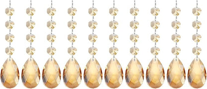 PATIKIL Teardrop Crystal Chandelier Pendants Beads, 10 Pack 125mm Length 38mm Chandelier Prisms Parts Ornaments Hanging Beads for DIY Arts Crafts Decoration, Electroplating Gold Tone