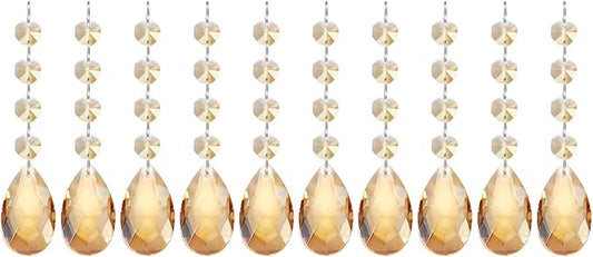 PATIKIL Teardrop Crystal Chandelier Pendants Beads, 10 Pack 125mm Length 38mm Chandelier Prisms Parts Ornaments Hanging Beads for DIY Arts Crafts Decoration, Electroplating Gold Tone
