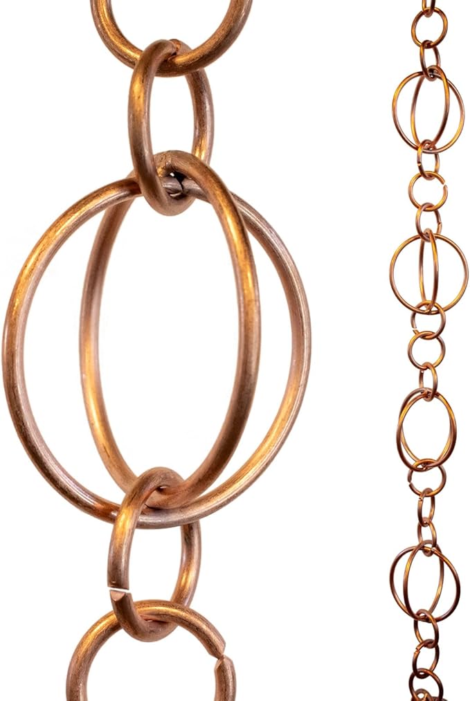 Nutshell Stores Circles Link Rain Chain - Copper Plated - 8 Feet