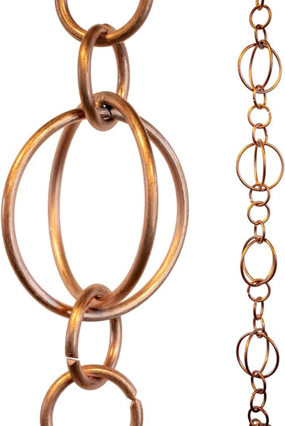 Nutshell Stores Circles Link Rain Chain - Copper Plated - 8 Feet
