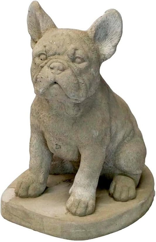 Solid Rock Stoneworks Frenchie Bulldog Concrete Statue, 13" Tall Buff Color