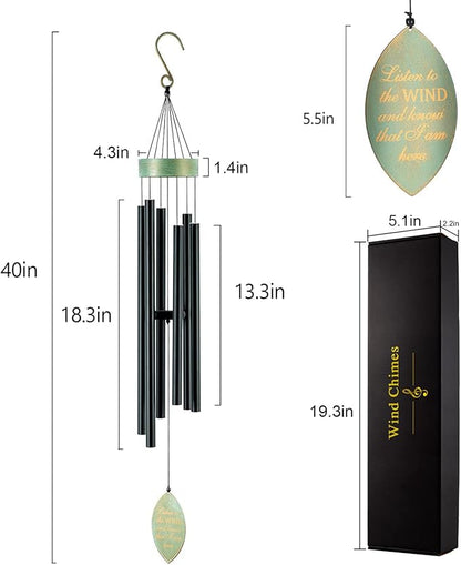 Large Wind Chimes Outdoors Deep Tone, Memorial/Sympathy Chime Gift for Mother's/Father's Day Clearance,Windchimes in Memory of A Loved One, 40in Black Bereavement Windchime Metal Garden Decor Outside