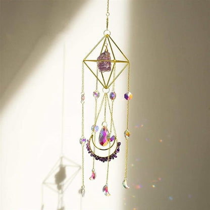 Amethyst Suncatcher Crystal Boho Decor, St Valentine's Day Gift Spiritual, Purple Gemstone Sun Catcher Hanging for Windows, Birthstone Hanging, Raw Stone (Amethsyt)