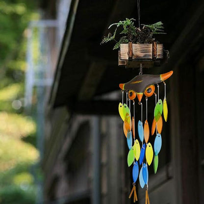 Vindar Wind Chime, Iron Folk Art Owl Model Design Glass Wind Chimes for Wall Hanging Home Art Decor, Beautiful Apartment Room Dorm Decoration, Great Gift Decor for Terrace,Patio,Porch,Garden,Backyard