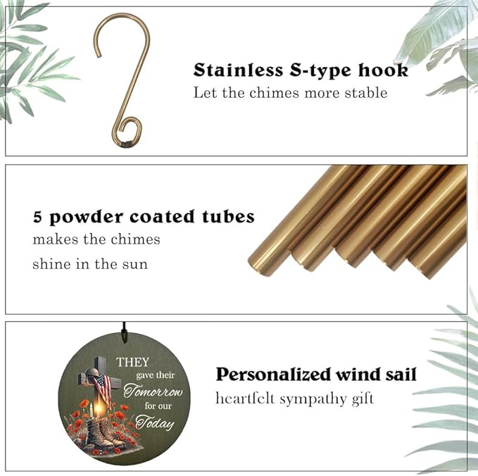 Memorial Wind Chimes, 36inch Personalized Wind Chimes, Sympathy Gifts, in Loving Memory of US Veteran/Soldier, in Loving Memory of Dad, Condolences Wind Chime (Produced in USA)