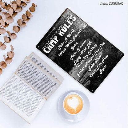 Vintage Metal Funny Camping Tin Sign-Camp Rules Take A Walk Visit With Friends Swim Outdoor Porch Patio Home Kitchen Garden Bar Poster Retro Decor Art 8X12 Inch Wall Decor
