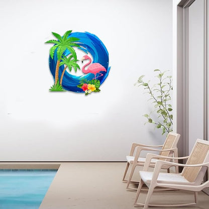 MeMate Flamingo House Metal Sign, Personalized Name Outdoor Sign, Flamingo House Outdoor Decor for Porch Deck Backyard Patio Pool, 8 to 24 inches