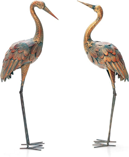Giantex Crane Garden Statues Set of 2, Standing Metal Crane Sculptures Bird Ornament Yard Decorations for Lawn Backyard Porch Patio Outdoor Decor, with 4 U-Shaped Stakes (Crane)