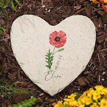 Personalization Universe Personalized Small Birth Month Flower Garden Stone, Name, and Date - Perfect Outdoor Decor for Garden or Walkway, Mother's Day, Grandma's Birthday, or Memorial – 5.75” x 5.75”