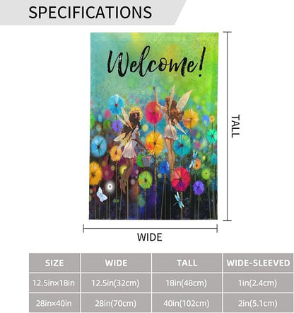 Welcome Garden Flag 12 X 18 In Outdoor Summer Spring Fairy Flowers Dragonfly Floral Mini Yard Flag House Flags Farmhouse Sign For Home Garden Decoration Banner
