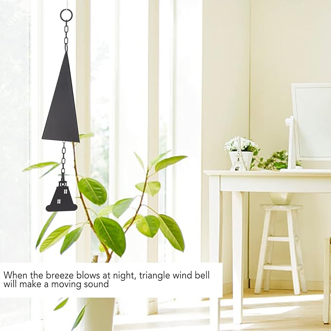 North Country Wind Chimes, Iron Triangle Wind Bell Chimes, Black Painted Wind Chimes with Lighthouse, for Indoor and Outdoor Garden Decorations