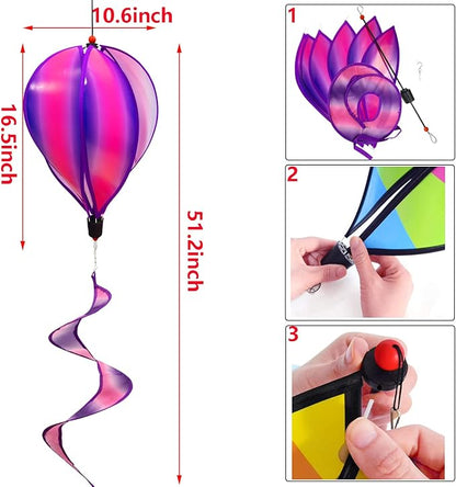 timecity 3pcs Hot Air Balloon Wind Spinner Colorful Garden Pinwheels Whirligigs Wind Spinner Windmill Striped Tie dye Windsock Rotating Sequins Windmill Wind Twister Hanging Decor