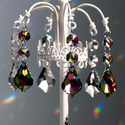 20pcs Chandelier Crystals Maple Leaf Prism Pendant Parts Connected Glass Octagon Beads Chain for Chandelier Decoration 38mm (Rainbow)
