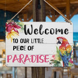 YOYI ART Patio Decor Pool Decorations Outdoor Tiki Bar Signs - Welcome To Our Little Paradise Sign, Beach Metal Tin Sign, Vintage Garden, Patio, Pool, Backyard Decor Wall Art Accessories, 12 x 8 Inch