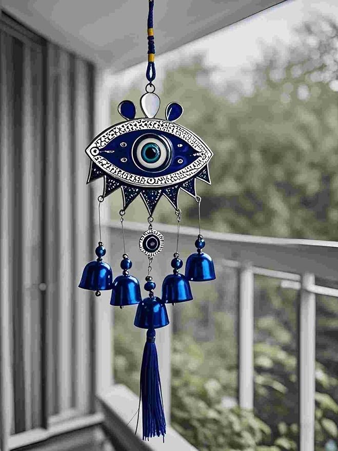 Creative Handmade Alloy Wind Chime Evil Eye Butterfly Sunflower Talisman Pendant Handmade Good Luck Charm, Car Kitchen Home Garden Patio Office (1pc Blue Eye)