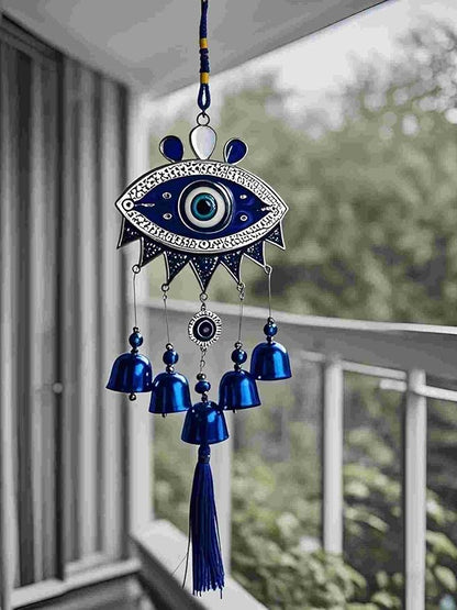 Creative Handmade Alloy Wind Chime Evil Eye Butterfly Sunflower Talisman Pendant Handmade Good Luck Charm, Car Kitchen Home Garden Patio Office (1pc Blue Eye)