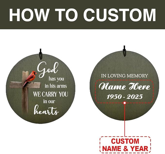 Personalized Wind Chimes, God Sympathy Gifts, 36inch Memorial Wind Chimes, Cross Windchime for Loss of Loved Dad/Mom, Cardinal Wind Chime for Funeral Outside Decor (Produced in USA)