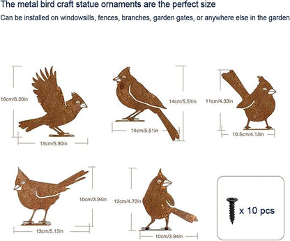 5PCS Rusty Metal Birds Decoration, Outdoor Fence Yard Decor, Metal Bird Art, Fence Decorations Outdoor, Rustic Garden Decor, Garden Sculptures Statues, Lawn Ornaments (Cardinal)