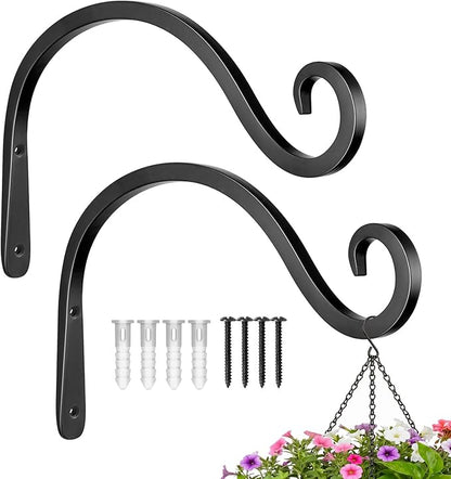 BOLITE Plant Hangers Outdoor Indoor, 8 Inch Wall Plant Hooks, Metal Bird Feeder Hanger for Hummingbird Feeders, Planters, Lanterns, Wind Chimes, Home Decor, 2 Pack, Black, Gifts for Women Men