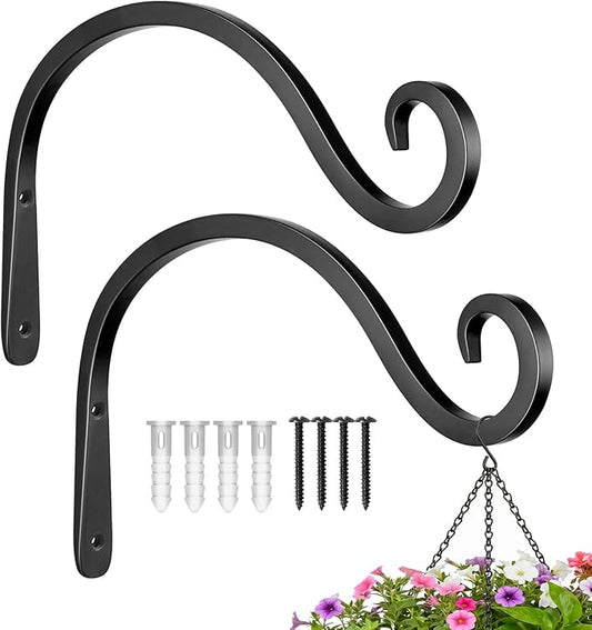 BOLITE Plant Hangers Outdoor Indoor, 8 Inch Wall Plant Hooks, Metal Bird Feeder Hanger for Hummingbird Feeders, Planters, Lanterns, Wind Chimes, Home Decor, 2 Pack, Black, Gifts for Women Men