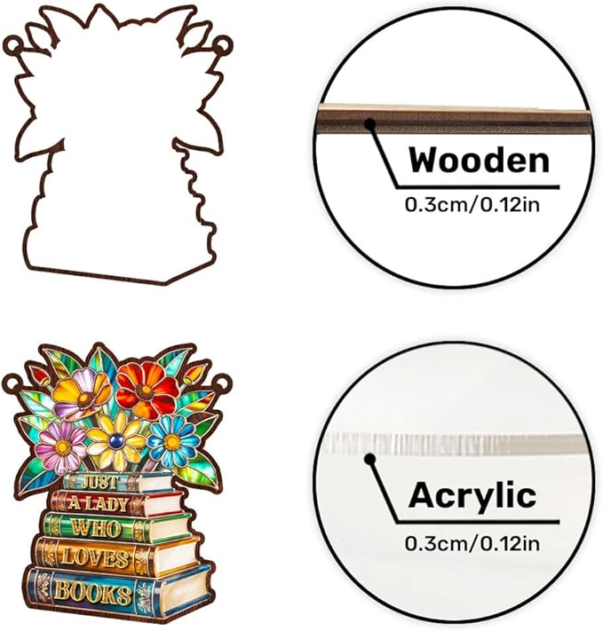 Jesuspirit - Window Hanging Suncatcher – Crystal Clear Acrylic & Wood Sun Catcher for Home Decor, for Women (Just A Lady Who Loves Books, 6 Inches)
