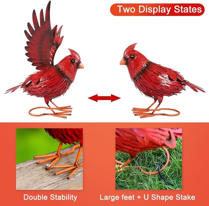 Vindar Cardinal Garden Sculpture Cardinal Statue Metal Bird Yard Art Realistic Large Red Bird Standing Handcrafted Outdoor Decor, Gift for Mom Grandma Wife