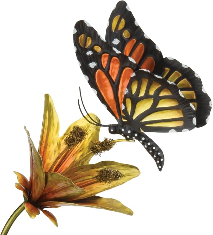Regal Art & Gift Butterfly Flower Metal Garden Stake - Decorative Handcrafted Outdoor Metal Sculpture for Lawn, Patio & Garden Décor - Orange