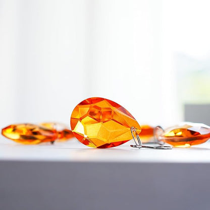 H&D HYALINE & DORA 10pcs Bauhinia Crystal Suncatcher Prisms Chandelier Beads Replacement 38mm Hanging Crystals Ornament Pendant for Window Wedding Party Decor,Amber