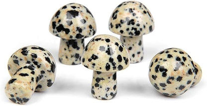 15PCS Dalmation Natural Stones Mushroom Sculpture Decor Crystal for Home Crafts Flower Pot Gemstone Mini Mushroom Hand Making Yard Decoration