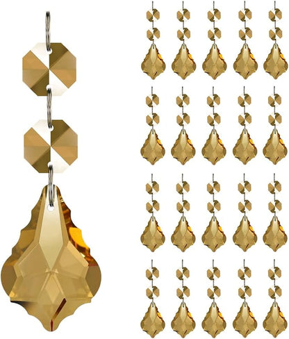 20pcs Crystal Maple Leaf Chandelier Prisms Replacement Pendant Connected Glass Octagon Beads Chain for Wedding Christmas Decoration 38mm (Champagne)