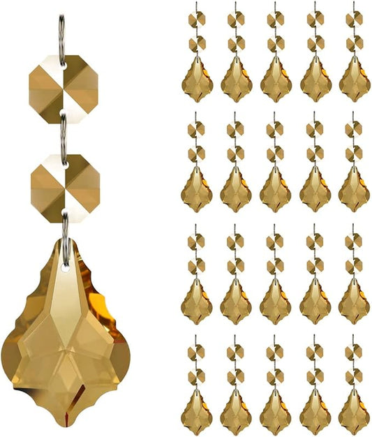 20pcs Crystal Maple Leaf Chandelier Prisms Replacement Pendant Connected Glass Octagon Beads Chain for Wedding Christmas Decoration 38mm (Champagne)