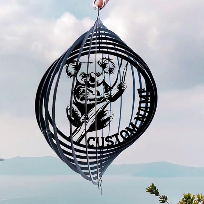 Personalized Koala Metal Wind Spinner, Custom Outdoor Ornament for Yard Display, Kinetic Wildlife Sculpture, Animal Gift (Koala Garden Wind Spinner)