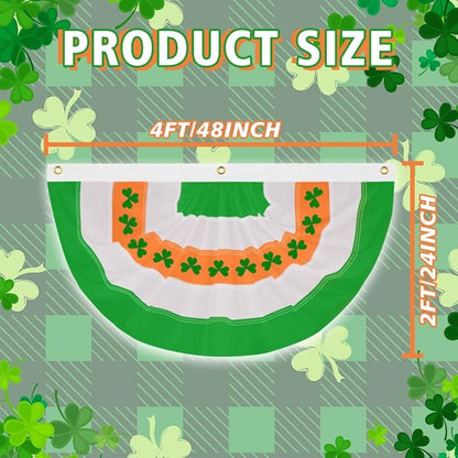 4Pack St Patrick's Day Bunting Flags 2x4 Ft Irish Pleated Half Fan Bunting with Embroidered Shamrock Ireland Patriotic Décor Banner Flag with Grommet for OutsideGarden Decor