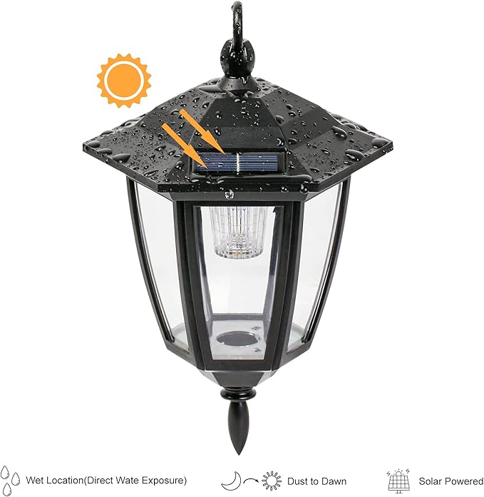 Viewsun 34 Inch Solar Hanging Lights, Shepherd Hook Lights with 2 Shepherd Hooks Waterproof Outdoor Decorative Solar Lantern Lights for Garden Decor, Patio, Backyard, Pathway, 2 Pack