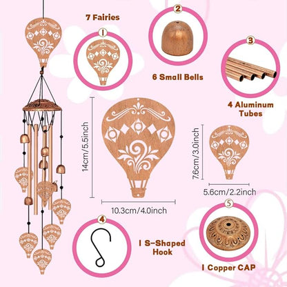 Hot Air Balloon Style Metal Wind Chimes for Outside, Waterproof Aluminum Windchimes with Hook for Outdoor Garden Patio Porch Decor, 33“ Memorial Wind Chimes Friendship Gifts for Women