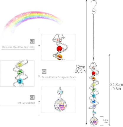 H&D HYALINE & DORA 20.5" Gazing Ball Spiral Tail Decorative Wind Spinners 1.18" Crystal Glass Ball Unique Gift Hanging Decor for Indoor Outdoor Garden Decoration (AB)