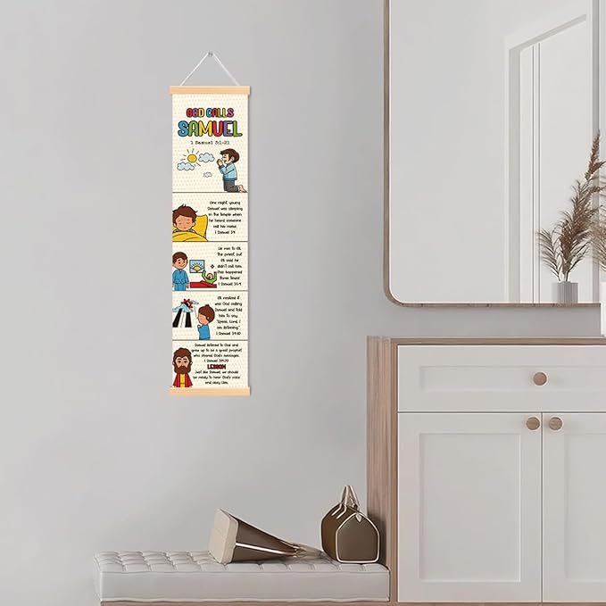 Bible Story Poster, God Calls Samuel, Decorative Hanging Banner, Church Activity Kids, Religious Artwork for Home Decor, Family Hanging of Scripture and Words Decorations 14