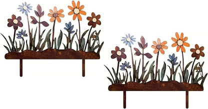 Rusty Metal Wild Flowers Garden Stakes 11.82 x 8.47 inches, Decorative Flowers Yard Stake Metal Art for Outdoor Garden Lawn Decor (Flower-H)