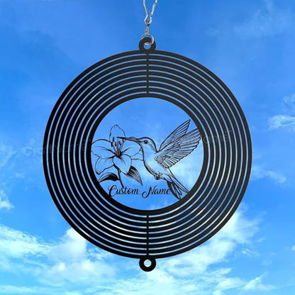 Personalized Hummingbird Metal Wind Spinner, Custom Outdoor Ornament for Yard Display, Kinetic Bird Sculpture, Nature Gift (Hummingbird Garden Wind Spinner)